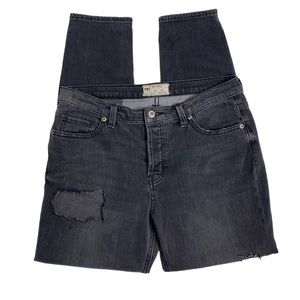 Free People black jeans skinny distressed button fly pants women's size 29